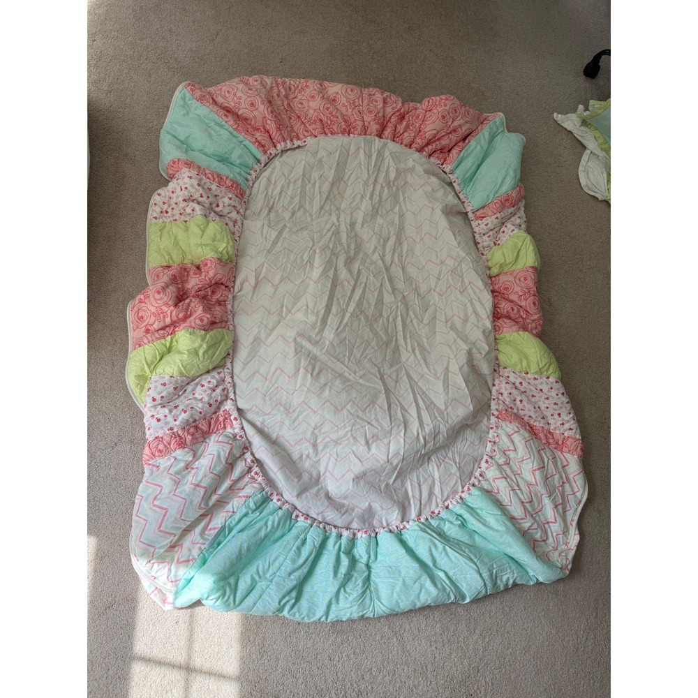 Beddys Full Size Zipper Bedding Pink Green Aqua Striped Minky Lined All-In-One